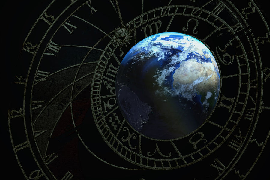 illustration of the earth with astrology symbols