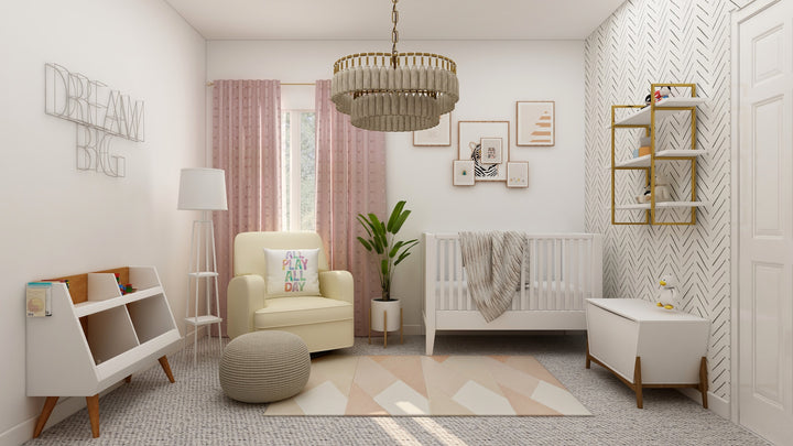 A neutral and pink baby girl nursery