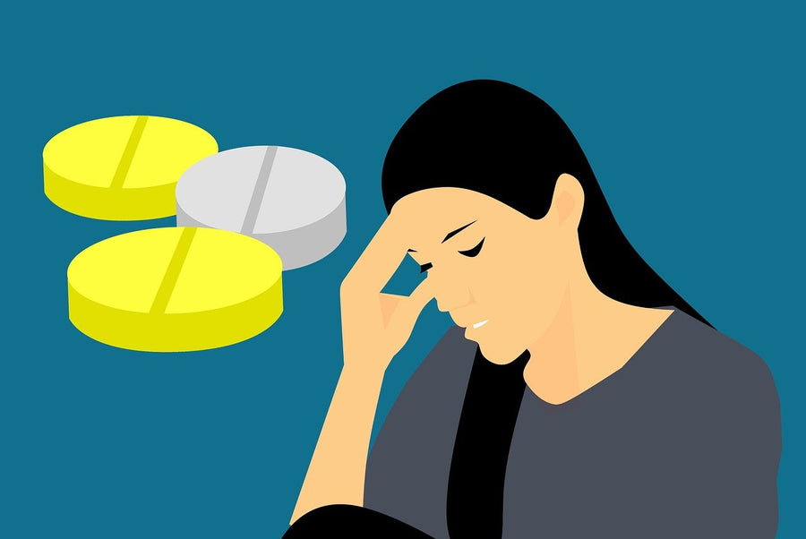 illustration of woman with morning sickness next to medication
