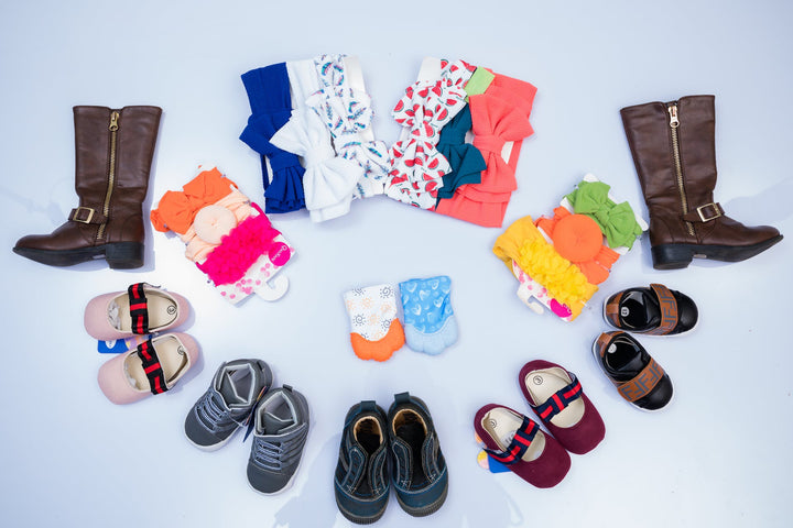 A variety of toddler shoes in a circle form